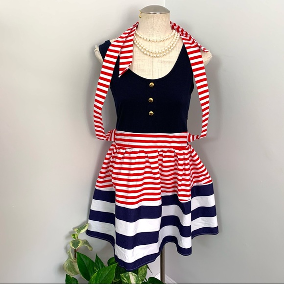NEW Retro PinUp Sailor Dress, Striped Swing Skirt (M) - Picture 3 of 10